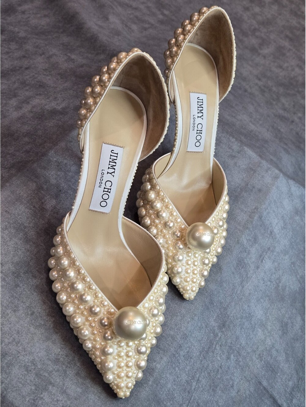 JIMMY CHOO Sabine 85 Satin All Over Pearls Heels Pumps Size 37.5, Original Box - Picture 9 of 11